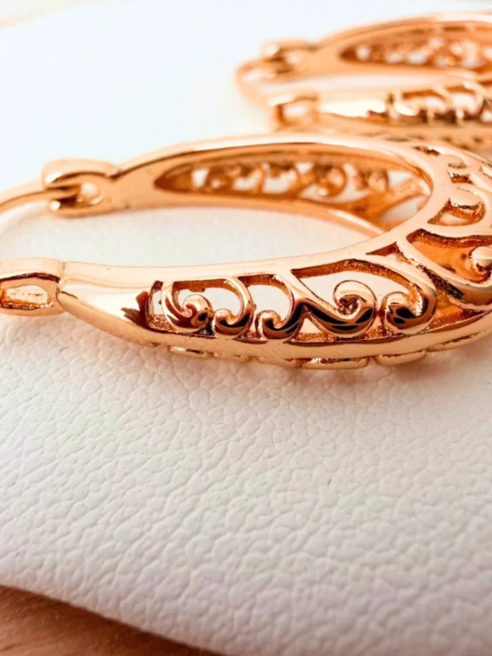 Chunky Filigree Scroll Hoop Earrings – Rose Gold Plated | Vintage-Inspired Jewel